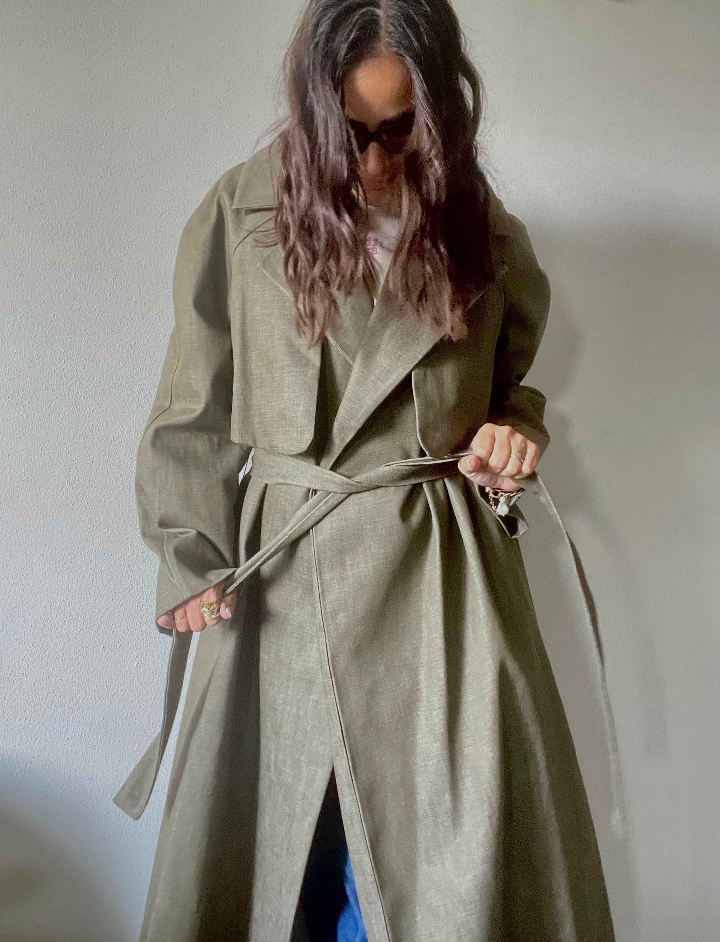 Agnese - Il trench handmade in denim deadstock colore oliva