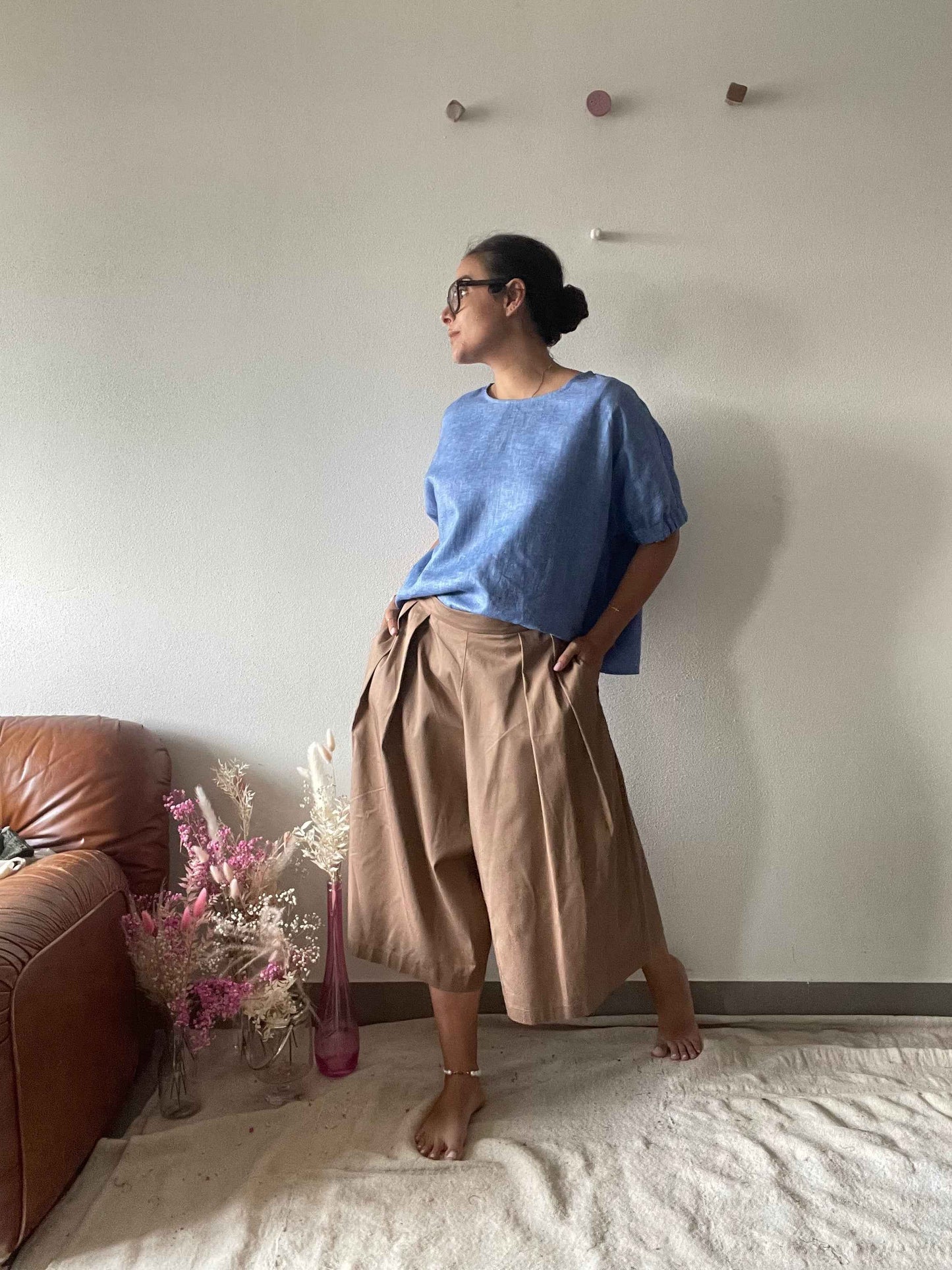 Elsa_ la gonna pantalone handmade sartoriale in cotone nocciola deadstock