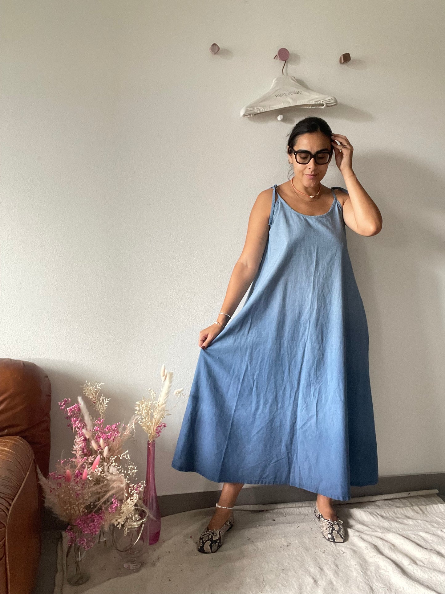 Slip dress in denim sfumato