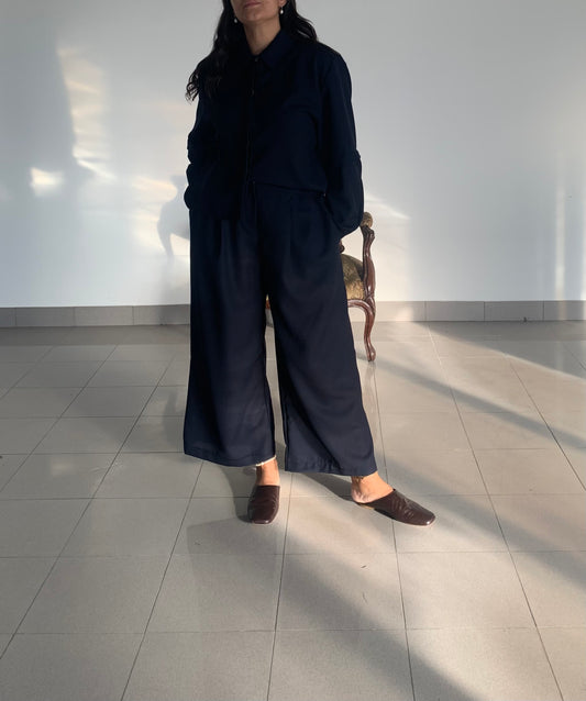 Ambra – pantalone a palazzo sartoriale handmade in lana deadstock