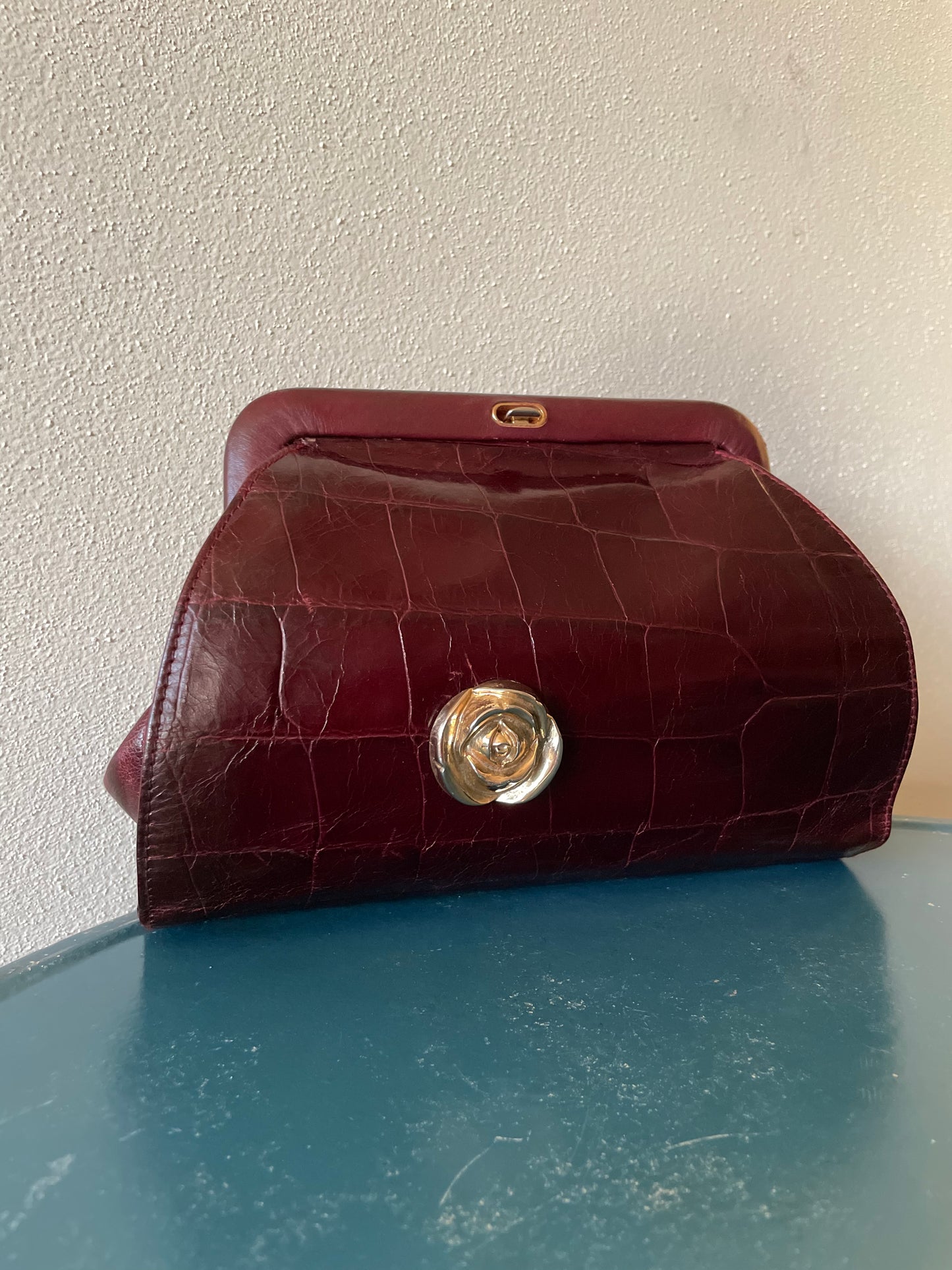 Maxi pochette in pelle color vino