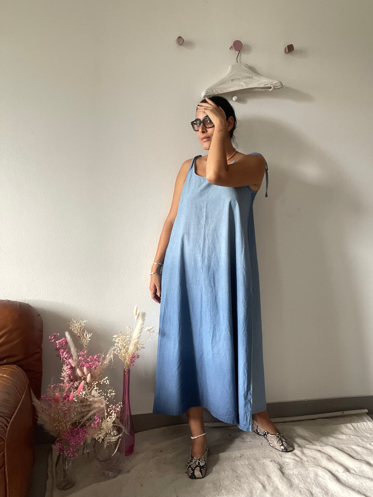 Slip dress in denim sfumato