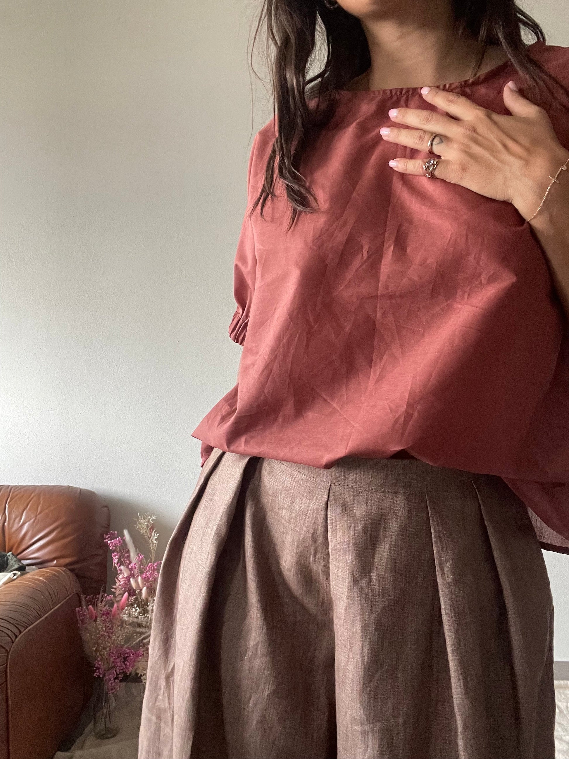Pantalone gonna comodo elegante donna in lino deadstock con lavorazione sartoriale handmade